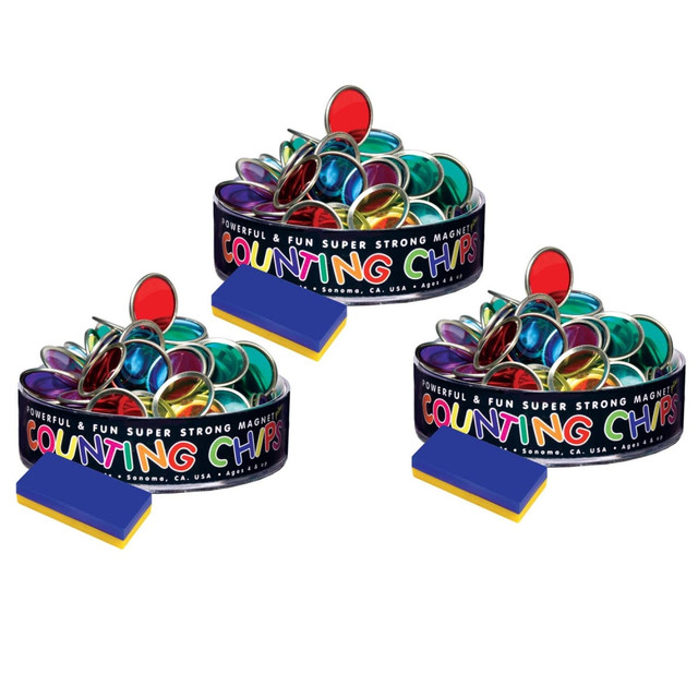 EDUCATORS RESOURCE Dowling Magnets DO-736608-3  Counting Chips With Block Magnets, Assorted Colors, 75 Chips Per Pack, Set Of 3 Packs