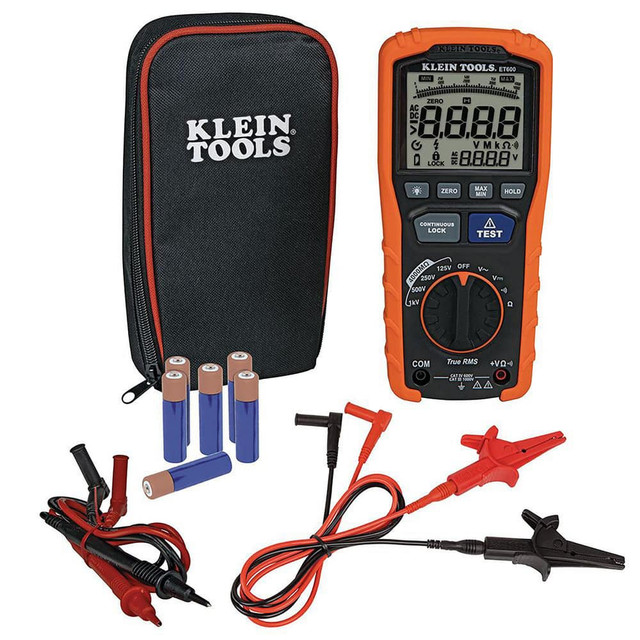 Klein Tools ET600 Electrical Insulation Resistance Testers & Megohmmeters; Display Type: LCD ; Power Supply: AA Batteries ; Resistance Capacity (Megohm): 4000 ; Maximum Test Voltage: 1000 ; Overall Length: 7.93 ; Overall Height: 2.32in