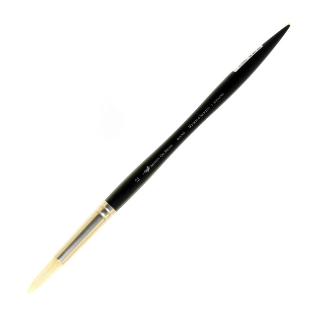 COLART FINE ART & GRAPHICS LTD. Winsor &amp; Newton 5904012 Winsor & Newton Artists Oil Paint Brush, Size 12, Round Bristle, Hog Hair, Black