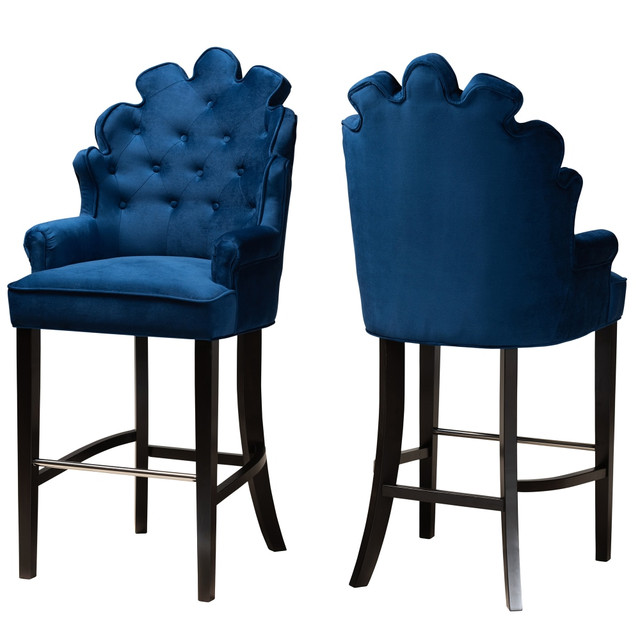 WHOLESALE INTERIORS, INC. 2721-11008 Baxton Studio Chloe Bar Stools, Navy Blue, Set Of 2 Stools