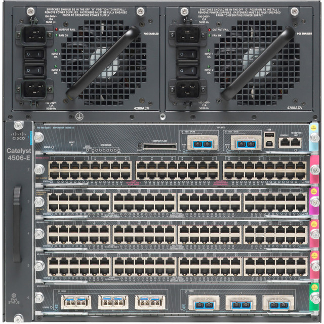 CISCO WS-C4506E-S7L+96V+  Catalyst WS-C4506-E Chassis - Manageable - Gigabit Ethernet - 10/100/1000Base-T - 3 Layer Supported - Twisted Pair - PoE Ports - 10U High - Rack-mountable - Lifetime Limited Warranty