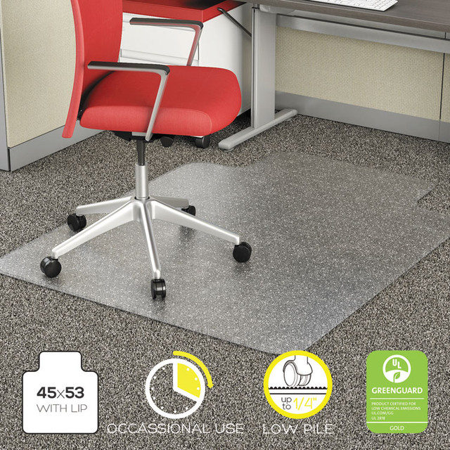 ALERA MAT4553CFPL Occasional Use Studded Chair Mat for Flat Pile Carpet, 45 x 53, Wide Lipped, Clear