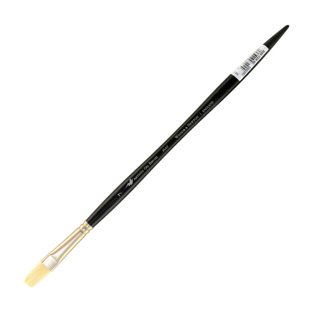 COLART FINE ART & GRAPHICS LTD. Winsor &amp; Newton 5902007 Winsor & Newton Artists Oil Paint Brush, Size 7, Flat Bristle, Hog Hair, Black