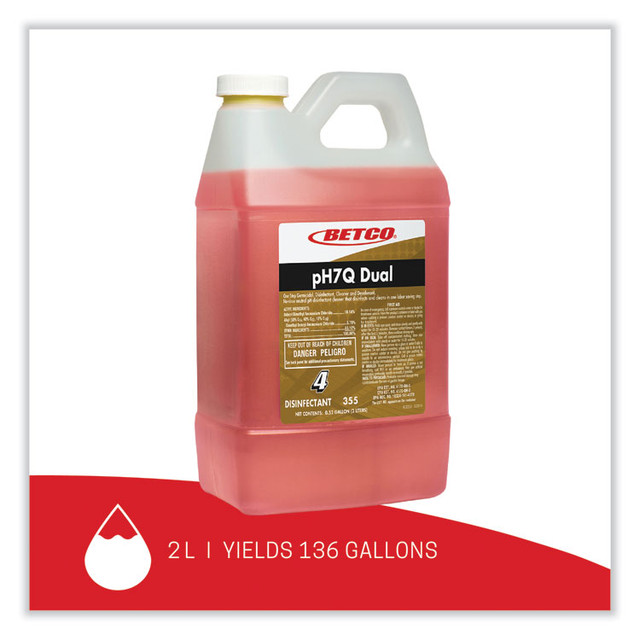 BETCO CORPORATION 3554700 pH7Q Dual Neutral FastDraw Disinfectant Cleaner, Lemon Scent, 67.6 oz Bottle, 4/Carton