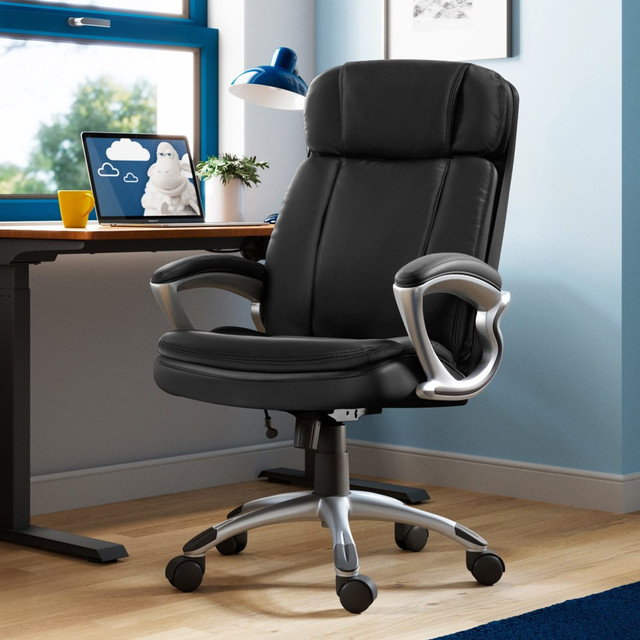 MILLWORK HOLDING CO INC 43675OSS Serta Big And Tall Ergonomic Bonded Leather High-Back Office Chair, Black/Silver