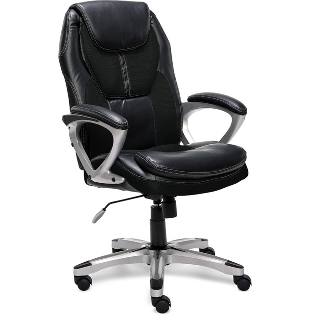 MILLWORK HOLDING CO INC 43673OSS Serta Puresoft Ergonomic Bonded Leather/Mesh High-Back Chair, Black/Silver