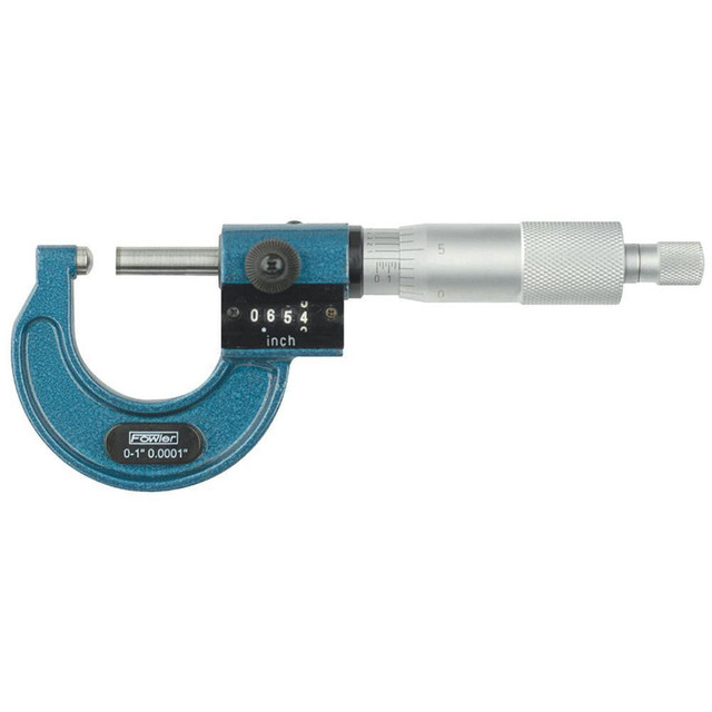 Fowler 52-244-201-1 Mechanical, 0 to 1 Inch Measurement, Digital Counter, Baked Enamel Frame, Satin Chrome Graduations, Carbide Face Ball Anvil Micrometer