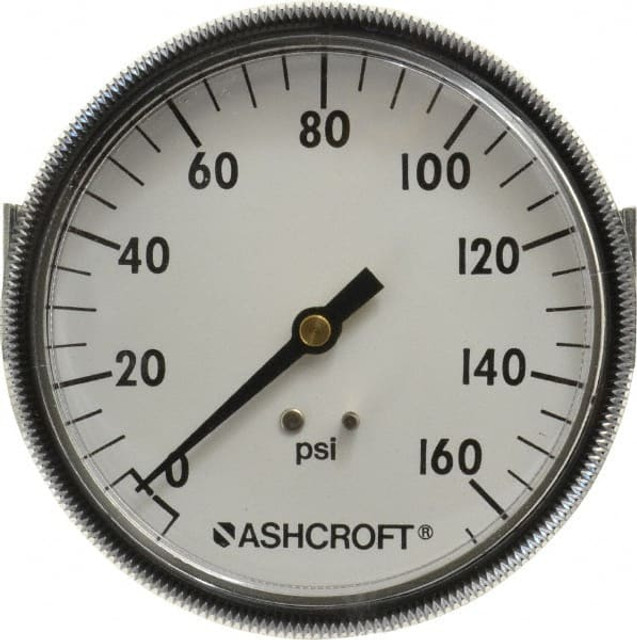 Ashcroft 662876151325 Pressure Gauge: 3-1/2" Dial, 0 to 160 psi, 1/4" Thread, NPT, Center Back Mount