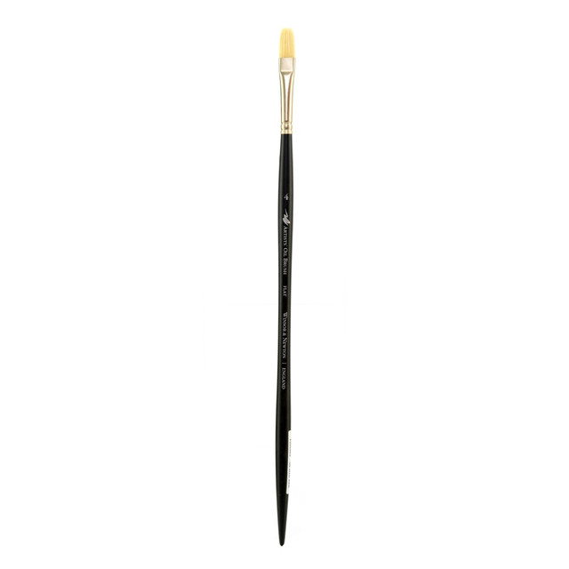 COLART FINE ART & GRAPHICS LTD. Winsor &amp; Newton 5902004 Winsor & Newton Artists Oil Paint Brush, Size 4, Flat Bristle, Hog Hair, Black