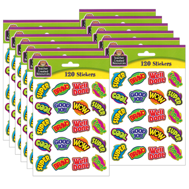 EDUCATORS RESOURCE TCR5206-12 Teacher Created Resources Stickers, Positive Words, 120 Stickers Per Pack, Set Of 12 Packs