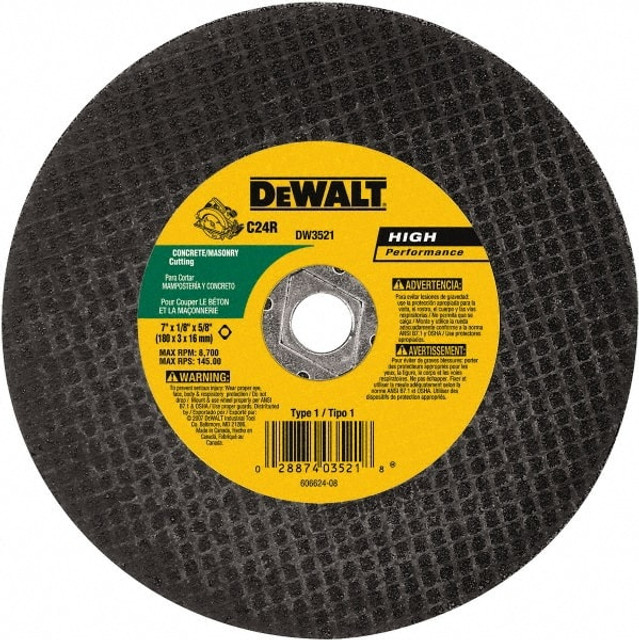 DeWALT DW3521B5 Cut-Off Wheel: 7" Dia, 1/8" Thick, 5/8" Hole, Silicon Carbide