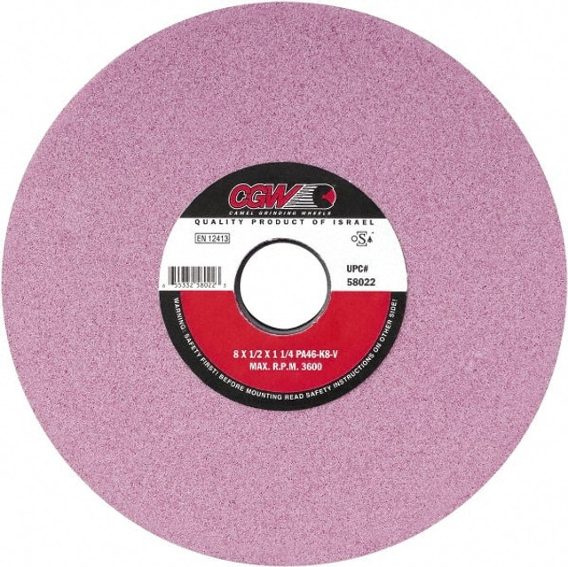 CGW Abrasives 58026 Surface Grinding Wheel: 8" Dia, 3/4" Thick, 1-1/4" Hole, 46 Grit, H Hardness