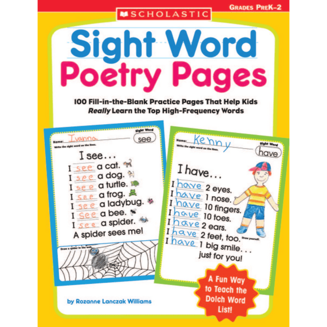 Children will develop word recognition skills, build automaticity and improve reading fluency with these ready-to-go pages. Each page gives kids repeated opportunities to spell, write and read a sight word while completing a fun poem.  Poems feature predictable, rhyming text and tie in with popular themes such as weather, seasons, all about me and more.