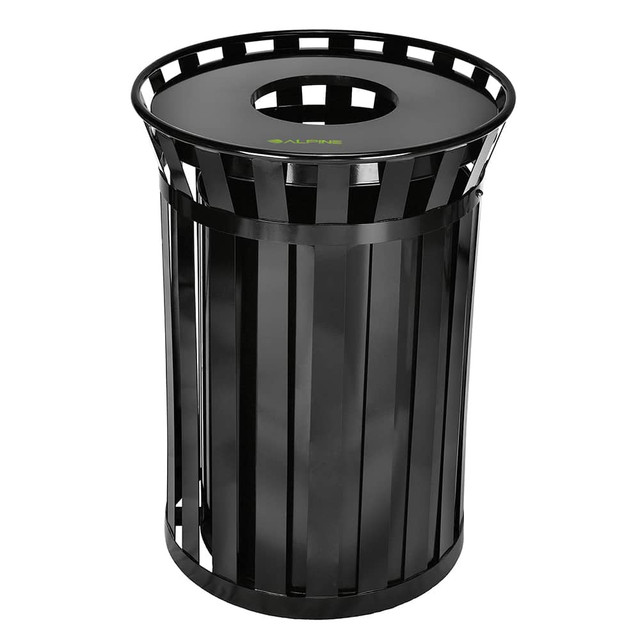 Alpine Industries ALP479-38 Trash Cans & Recycling Containers; Type: Trash Can ; Container Shape: Round ; Material: Galvanized Steel ; Finish: Black ; Features: Polyester Powder Finish To Deter Graffiti And Vandalism ; Includes Lid: No