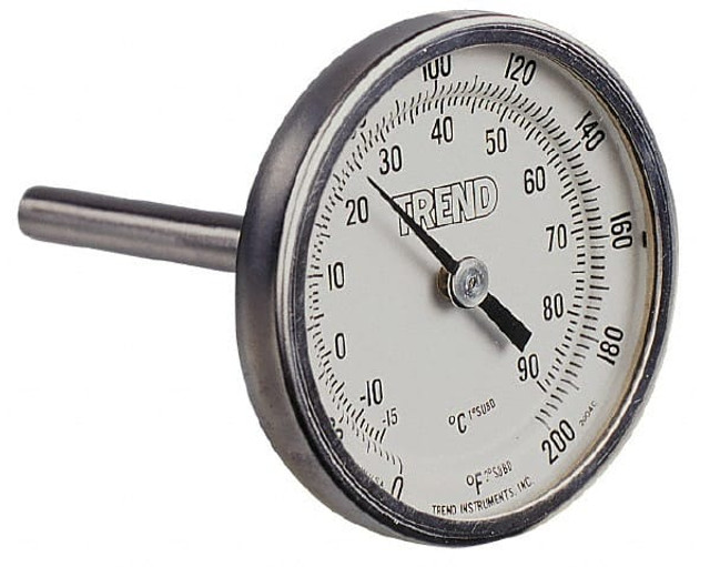 Wika 20040A007G2 Bimetal Dial Thermometer: 20 to 240 ° F, 4" Stem Length