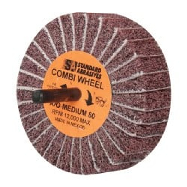 Standard Abrasives 7000122258 Mounted Flap Wheel: 3" Dia, 1" Face Width, 80 Grit, Aluminum Oxide