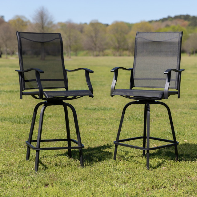 FLASH FURNITURE 2ETSWVLPTO30BK Valerie Patio Bar Stools, Black, Set Of 2 Stools FLASH FURNITURE 2ETSWVLPTO30BK Valerie Patio Bar Stools, Black, Set Of 2 Stools