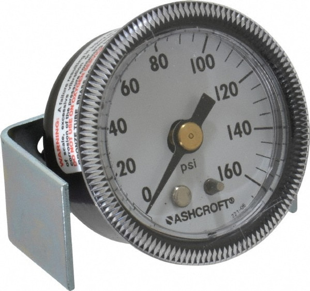 Ashcroft 662876000166 Pressure Gauge: 1-1/2" Dial, 0 to 160 psi, 1/8" Thread, NPT, Center Back Mount