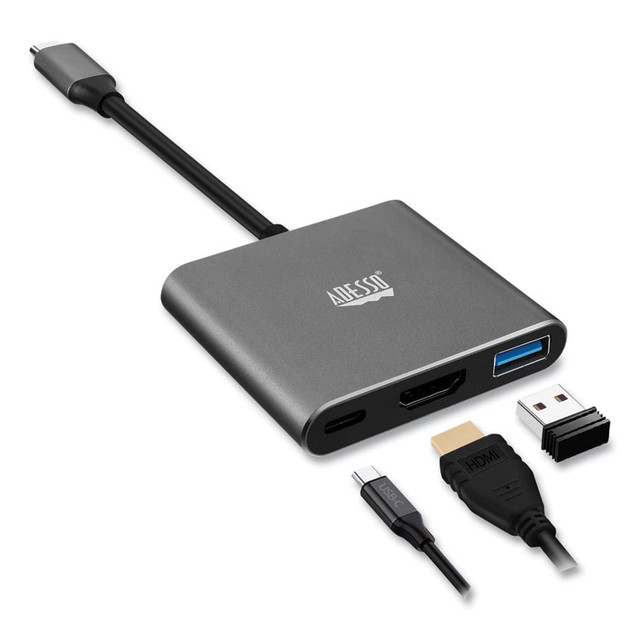 ADESSO INC AUH4010 3-in-1 USB-C Multi-Port TAA Compliant Docking Station, HDMI, USB-C, USB 3 A+PD, Black/Gray