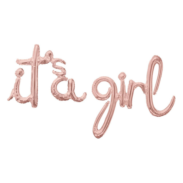 AMSCAN CO INC Amscan 3916331  "Its A Girl" Cursive Balloon Banner, 50in x 29in, Rose Gold