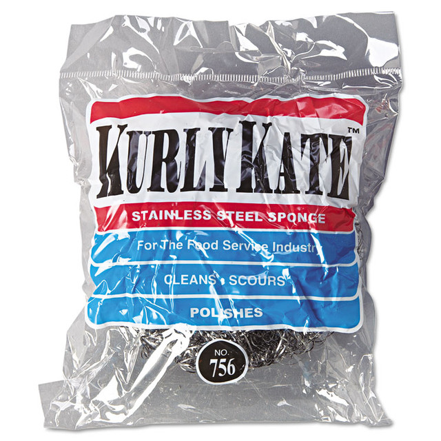 DISCO INC Kurly Kate® 756 Stainless Steel Scrubbers, Large, 4 x 4, Steel Gray, 12 Scrubbers/Pack, 6 Packs/Carton