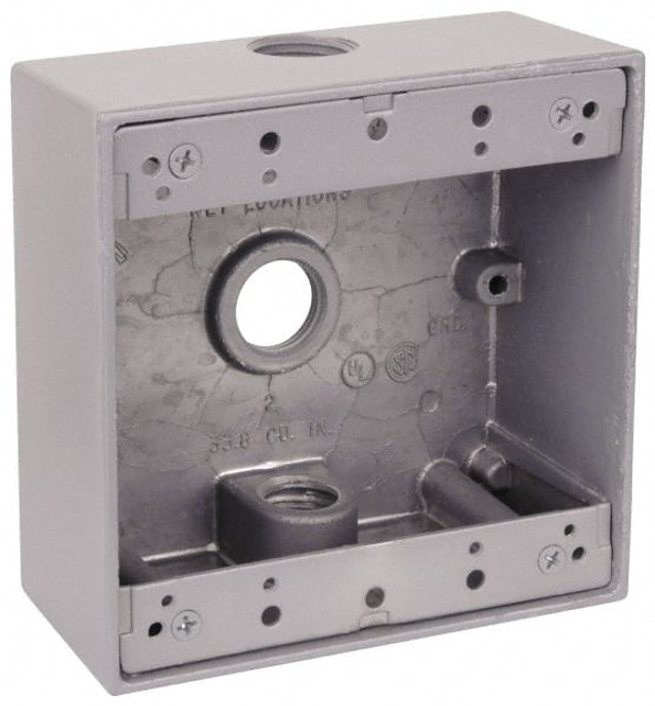 Thomas & Betts 2IH3-2 Electrical Outlet Box: Aluminum, Square, 4-9/16" OAH, 4-5/8" OAW, 2-1/16" OAD, 2 Gangs