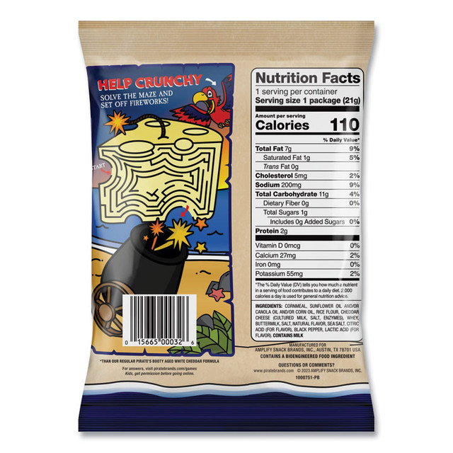 PIRATE BRANDS Pirate's Booty® 32400002 Cheddar Blast, Cheddar, 0.75 oz Bag, 16/Carton