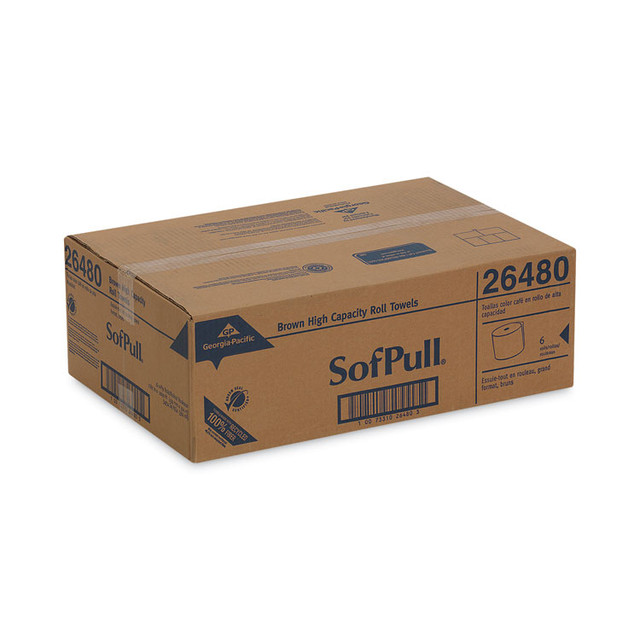 GEORGIA PACIFIC Professional 26480 SofPull Hardwound Roll Paper Towel, Nonperforated, 1-Ply, 7.87" x 1,000 ft, Brown, 6 Rolls/Carton