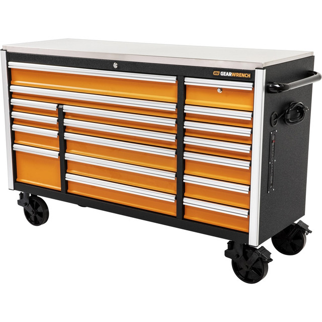 GEARWRENCH 83249 Tool Roller Cabinets; Top Material: Stainless Steel ; Color: Orange; Black ; Overall Depth: 24in ; Overall Height: 47in ; Overall Width: 73 ; Gauge: 16