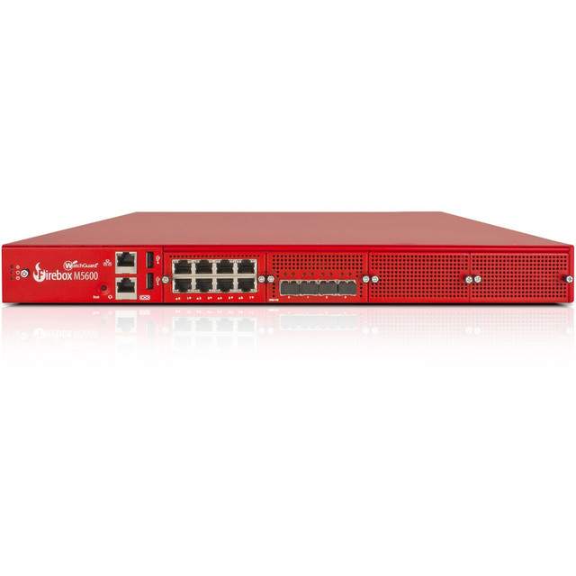 WATCHGUARD TECHNOLOGIES, INC. WatchGuard WG561031  Firebox M5600 with 1-yr Basic Security Suite - 8 Port - 10GBase-X 10 Gigabit Ethernet; 1000Base-T - RSA; AES (256-bit); DES; SHA-2; AES (192-bit); AES (128-bit); 3DES - 8 x RJ-45 - 6 - SFP+ - 4 x SFP