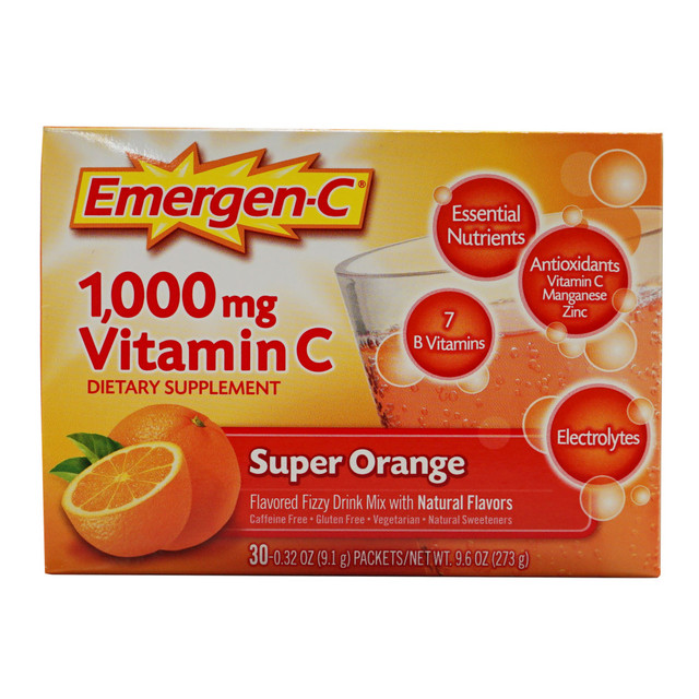 GLAXOSMITHKLINE CONSUMER HEALTHCARE, LP. 30203 Emergen-C Vitamin C Drink Mix, 1,000 mg, Orange, Pack Of 30 Packets