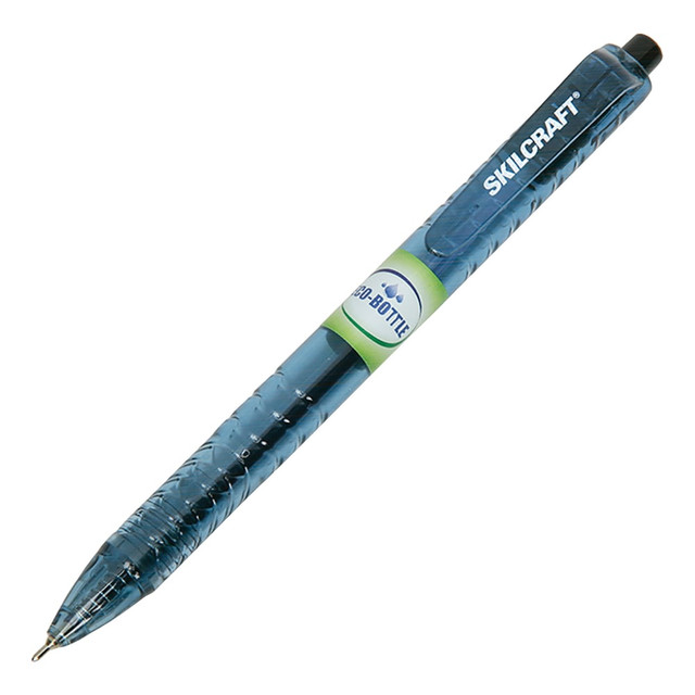 NATIONAL INDUSTRIES FOR THE BLIND NSN6827164 SKILCRAFT Ballpoint Pens, Pack Of 12, Medium Point, Transparent Blue Barrel, Black Ink