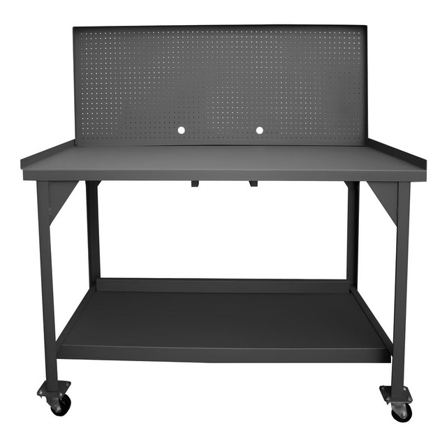 Durham DWBM-3048-BE-PB Mobile Work Benches; Type: Heavy-Duty Workbench with Peg Board Riser ; Bench Type: Heavy-Duty Mobile Workbench ; Edge Type: Square ; Depth (Inch): 30 ; Leg Style: Fixed ; Load Capacity (Lb. - 3 Decimals): 4000.000
