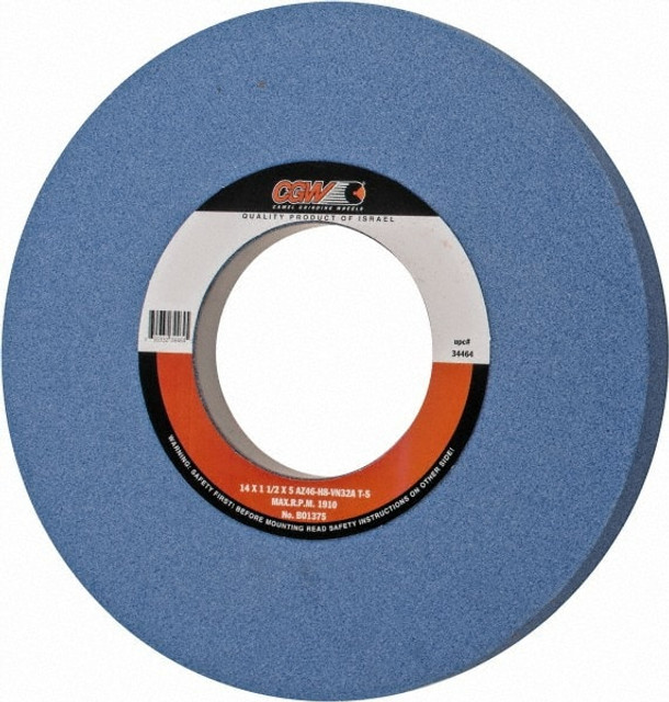 CGW Abrasives 34464 Surface Grinding Wheel: 14" Dia, 1-1/2" Thick, 5" Hole, 46 Grit, H Hardness