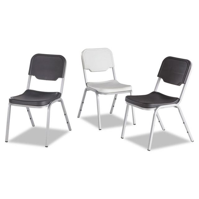 ICEBERG ENTERPRISES 64111 Rough n Ready Stack Chair, Supports Up to 500 lb, 17.5" Seat Height, Black Seat, Black Back, Silver Base, 4/Carton