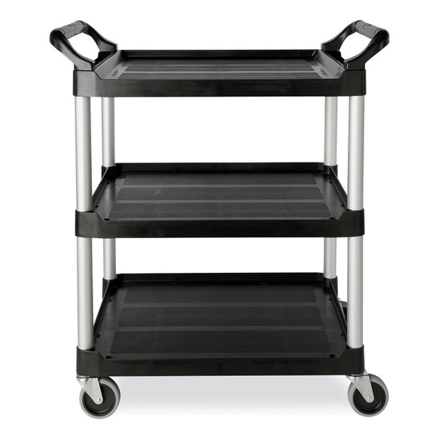 RUBBERMAID COMMERCIAL PROD. 409100BLA Xtra Utility Cart with Open Sides, Plastic, 3 Shelves, 300 lb Capacity, 40.63" x 20" x 37.81", Black