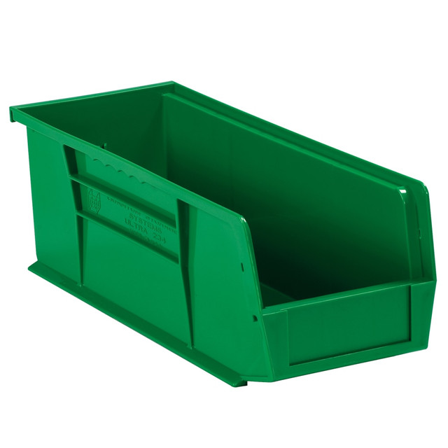 QUANTUM STORAGE SYSTEMS BINP1555G Partners Brand Plastic Stack & Hang Bin Boxes, Small Size, 14 3/4in x 5 1/2in x 5in, Green, Pack Of 12