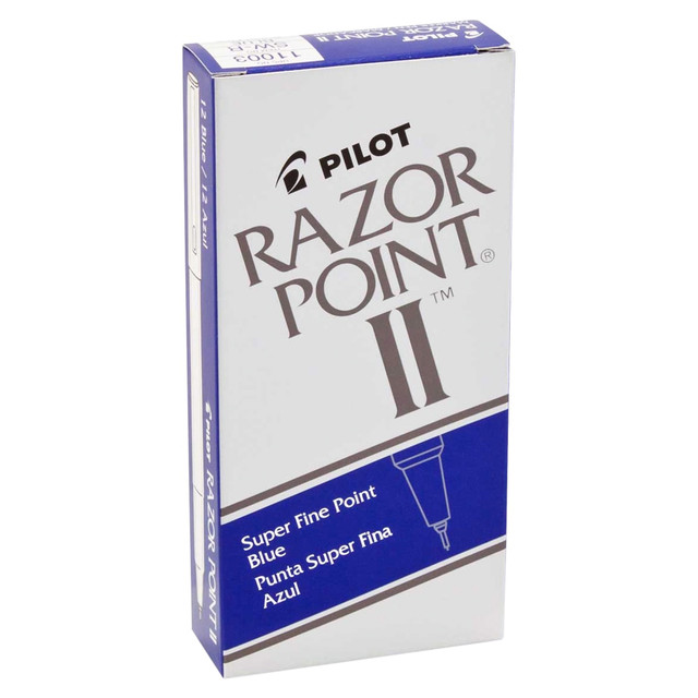 Pilot PIL11003  Razor Point II Markers, Super Fine Point, 0.3 mm, Blue Barrel, Blue Ink, Pack Of 12 Markers