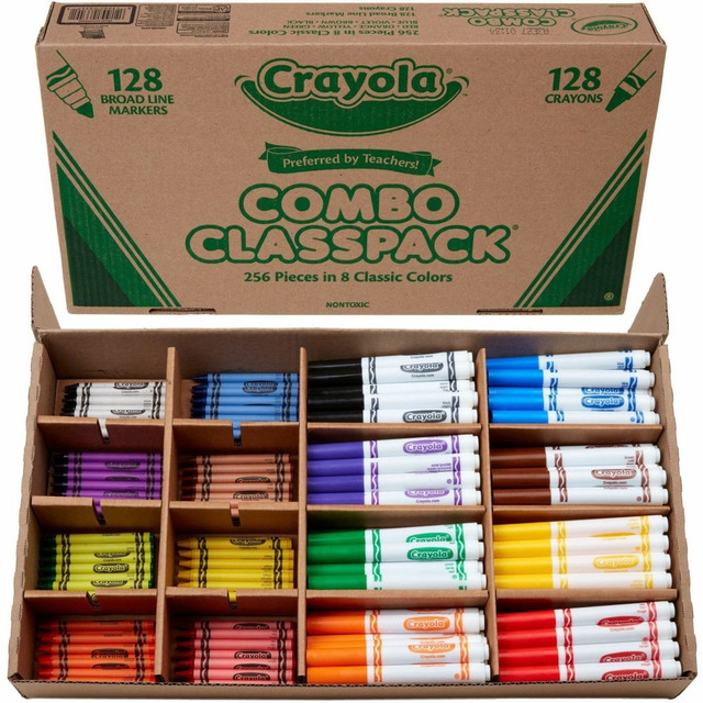 CRAYOLA LLC Crayola 523349  Crayons And Markers Combo Classpack, Conical Point, Assorted Colors, Box Of 256 Pieces