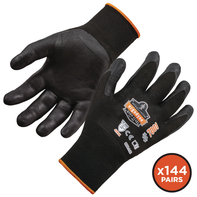 TENACIOUS HOLDINGS, INC. ergodyne® 17851 ProFlex 7001 Nitrile-Coated Gloves, EN388: 4121X, 8.25" Long, X-Small, Black, 12 Pairs/Carton