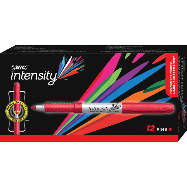 BIC CORP GPM11RD BIC Mark-it Fine-Point Permanent Markers, Red Ink, Silver Barrel, Pack Of 12