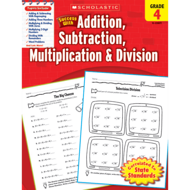 SCHOLASTIC INC 9780545200721 Scholastic Success With: Addition, Subtraction, Multiplication & Division Workbook, Grade 4