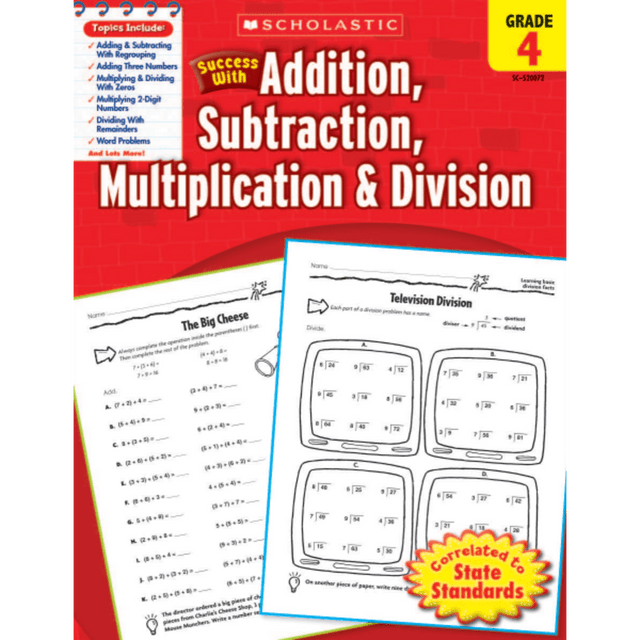 SCHOLASTIC INC Scholastic 9780545200721  Success With: Addition, Subtraction, Multiplication & Division Workbook, Grade 4