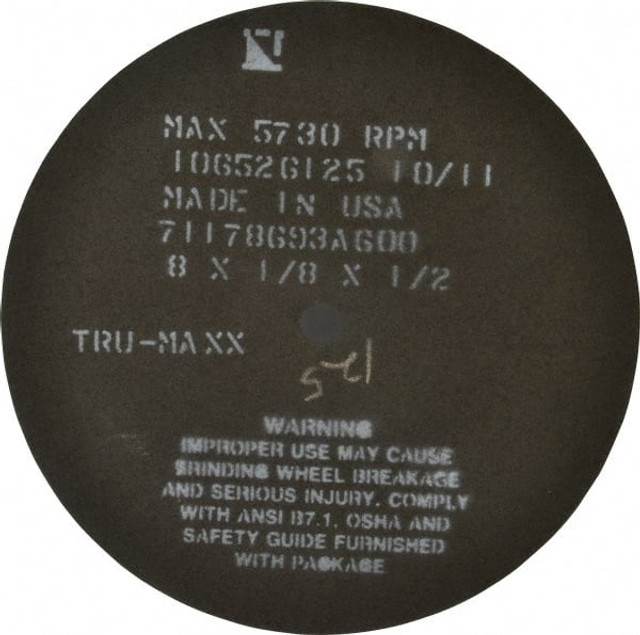 Tru-Maxx 910743 Cut-Off Wheel: 8" Dia, 1/8" Thick, 1/2" Hole, Aluminum Oxide