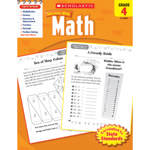 SCHOLASTIC INC Scholastic 9780545200684  Success With: Math Workbook, Grade 4