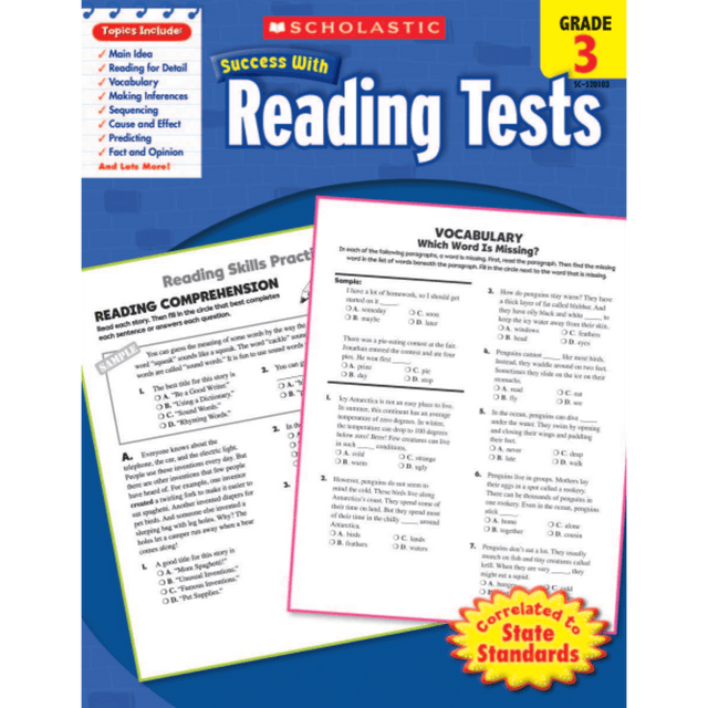 SCHOLASTIC INC Scholastic 9780545201032  Success With: Reading Tests Workbook, Grade 3