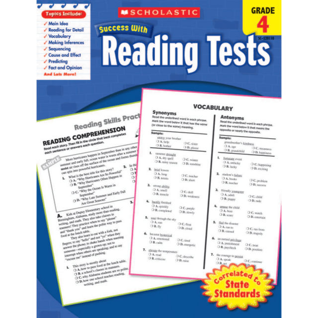 SCHOLASTIC INC Scholastic 9780545201100  Success With: Reading Tests Workbook, Grade 4