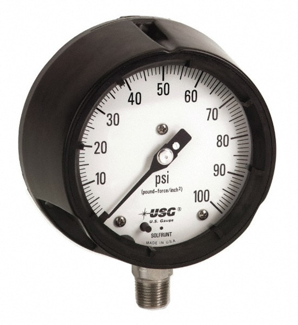 Ametek 150524X Pressure Gauge: 4-1/2" Dial, 1/2" Thread, Lower Mount