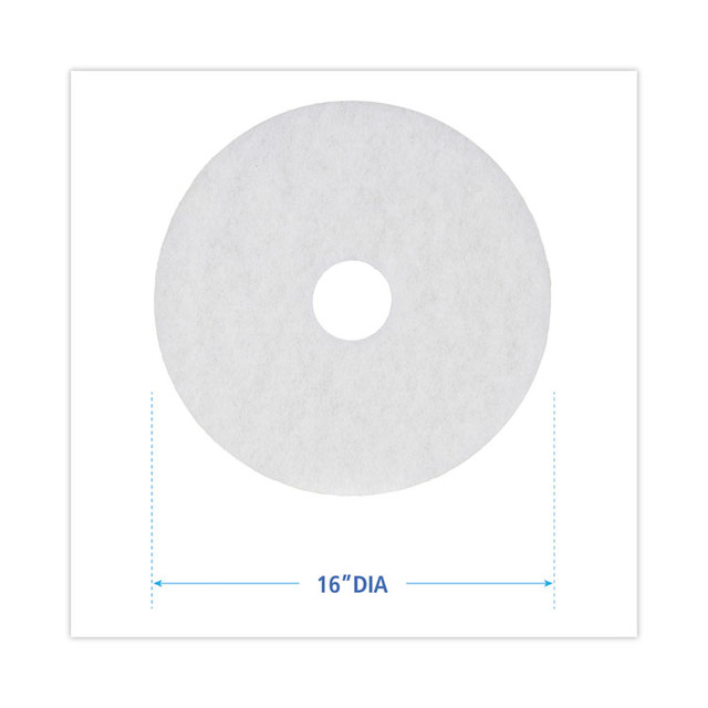 BOARDWALK 4016 WHI Polishing Floor Pads, 16" Diameter, White, 5/Carton