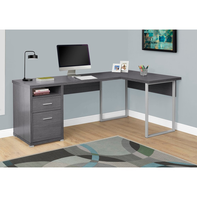 MONARCH PRODUCTS Monarch Specialties I 7257  79inW L-Shaped Corner Desk With 2 Drawers, Gray